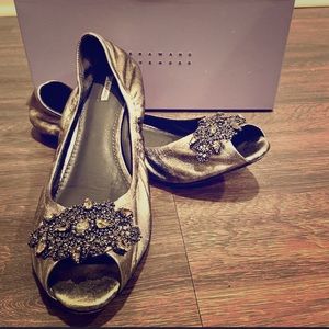 Vera Wang silver jeweled Lanelle flats